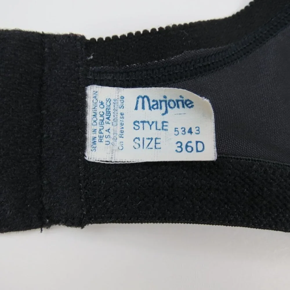 Vintage MARJORIE 70s 80s Women's Black Soft Cup Bra 36D